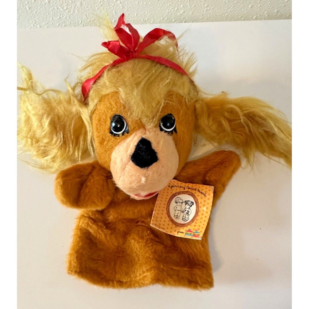Animal Fair Puppet Clara Dog 1974 Brown Girl Tags Book Red bow Vintage